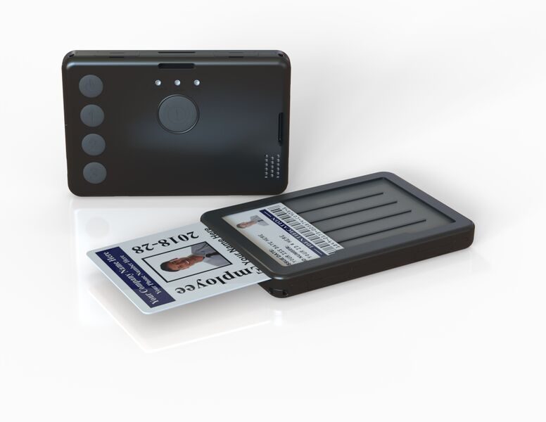 Black GH5200 lone-worker alarm shown with an identification badge holder
