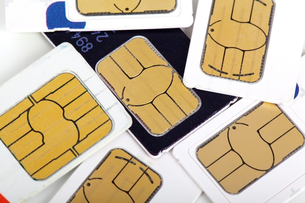 Several mobile SIM cards arranged together