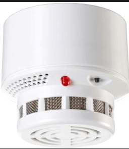 White monitored carbon monoxide detector with red indicator