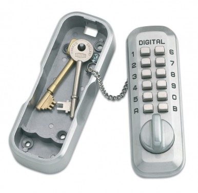 Keysafe with its key storage compartment open