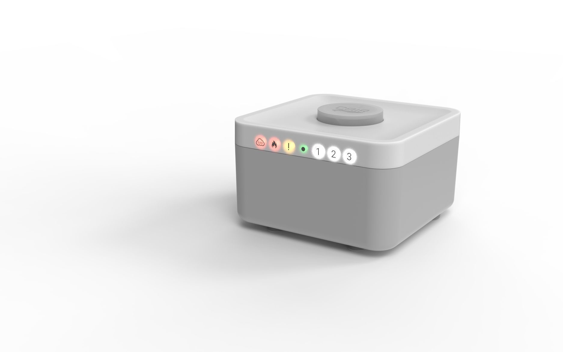 sensory alert unit with top button and coloured indicator icons